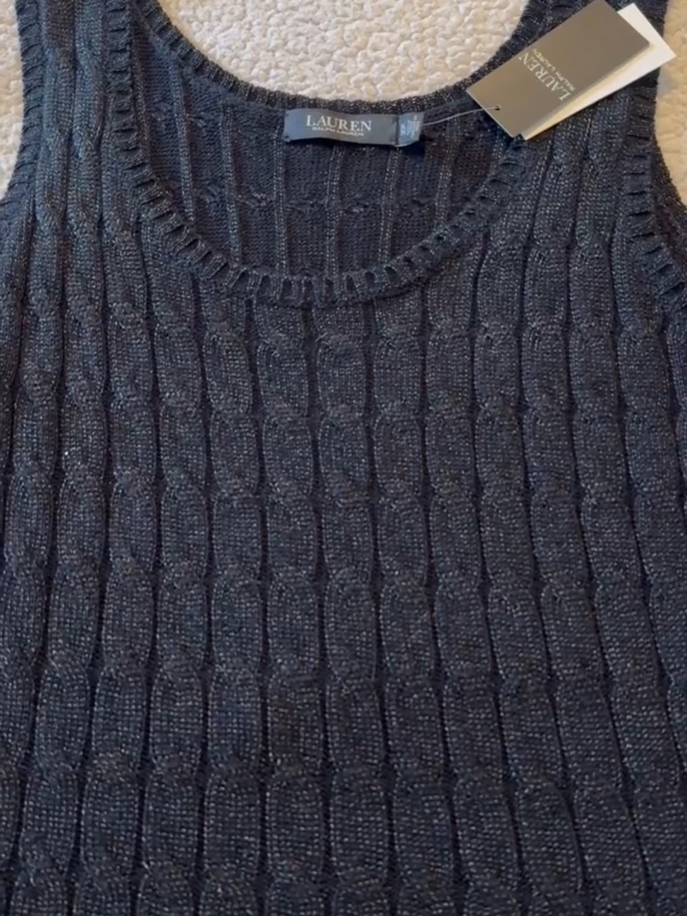 🎉 SALE 🎉 Lauren Ralph Lauren Black Shimmer Knit Tank Top Like New Condition XL - Picture 2 of 8